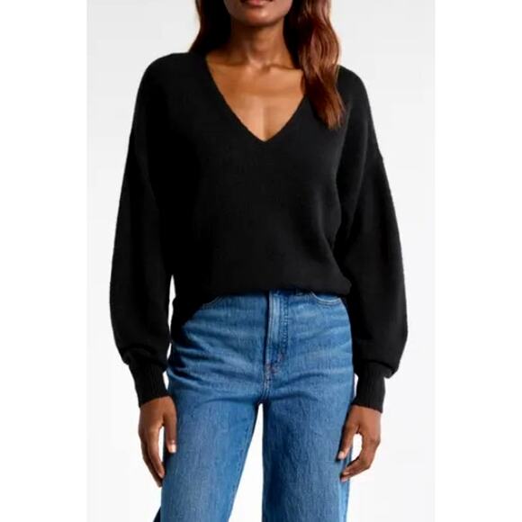 Madewell V-Neck Cozy Cotton Wool Wedge Sweater NWT Size Medium Puff Sleeve $78 - Picture 1 of 11